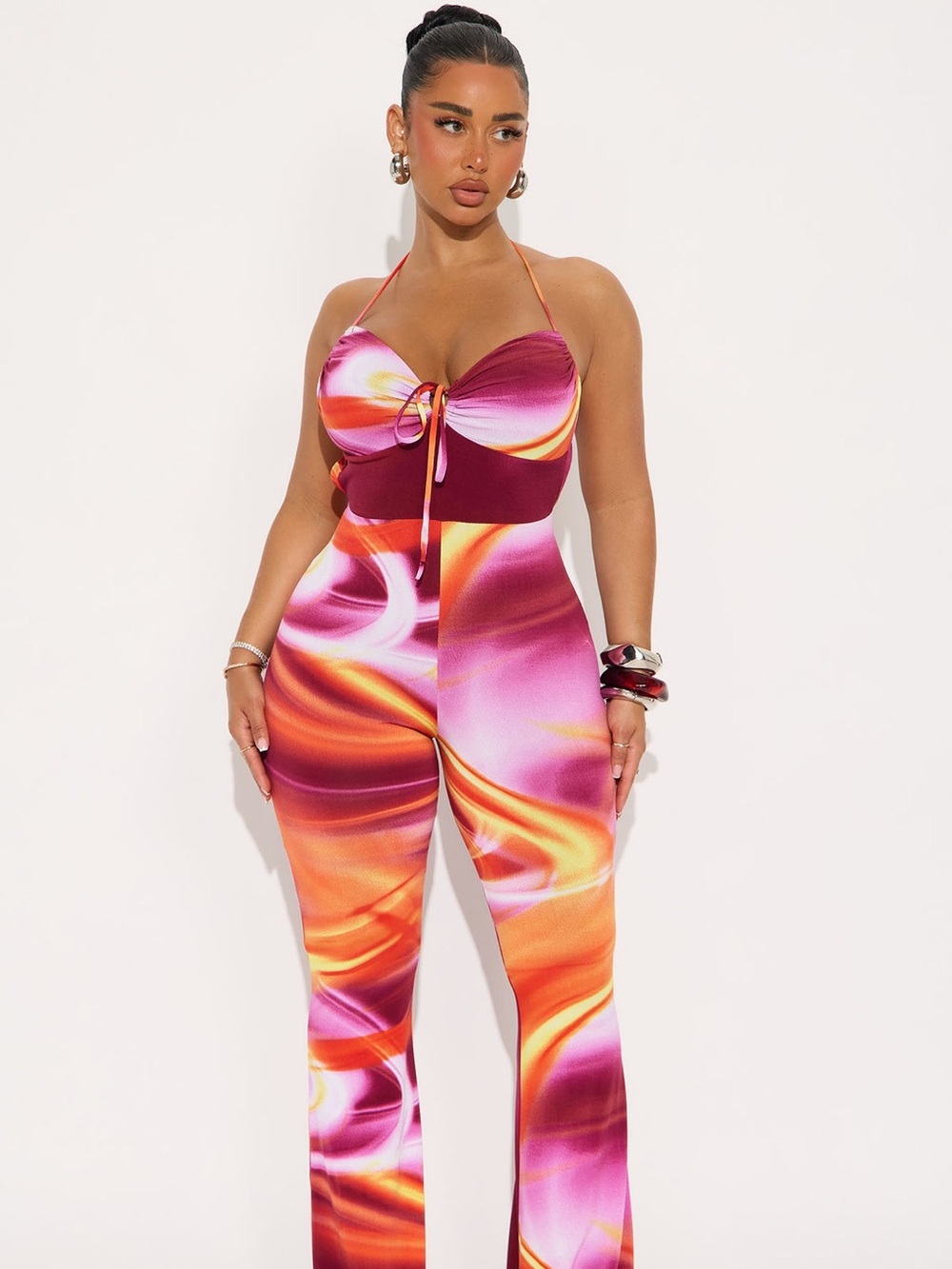 FASHION NOVA Women’s Halter Jumpsuit in Pink Orange Swirl